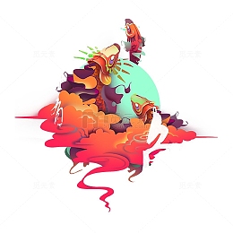一幅手绘的祥云锦鲤图