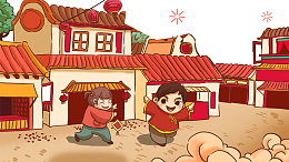 过年场景插画图