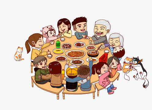 团圆饭手绘画(4724x3425)png创意大气猪年贺岁吉祥背景(2100x2800)psd