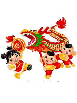 手绘小朋友舞龙