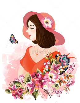 手绘插画女孩五
