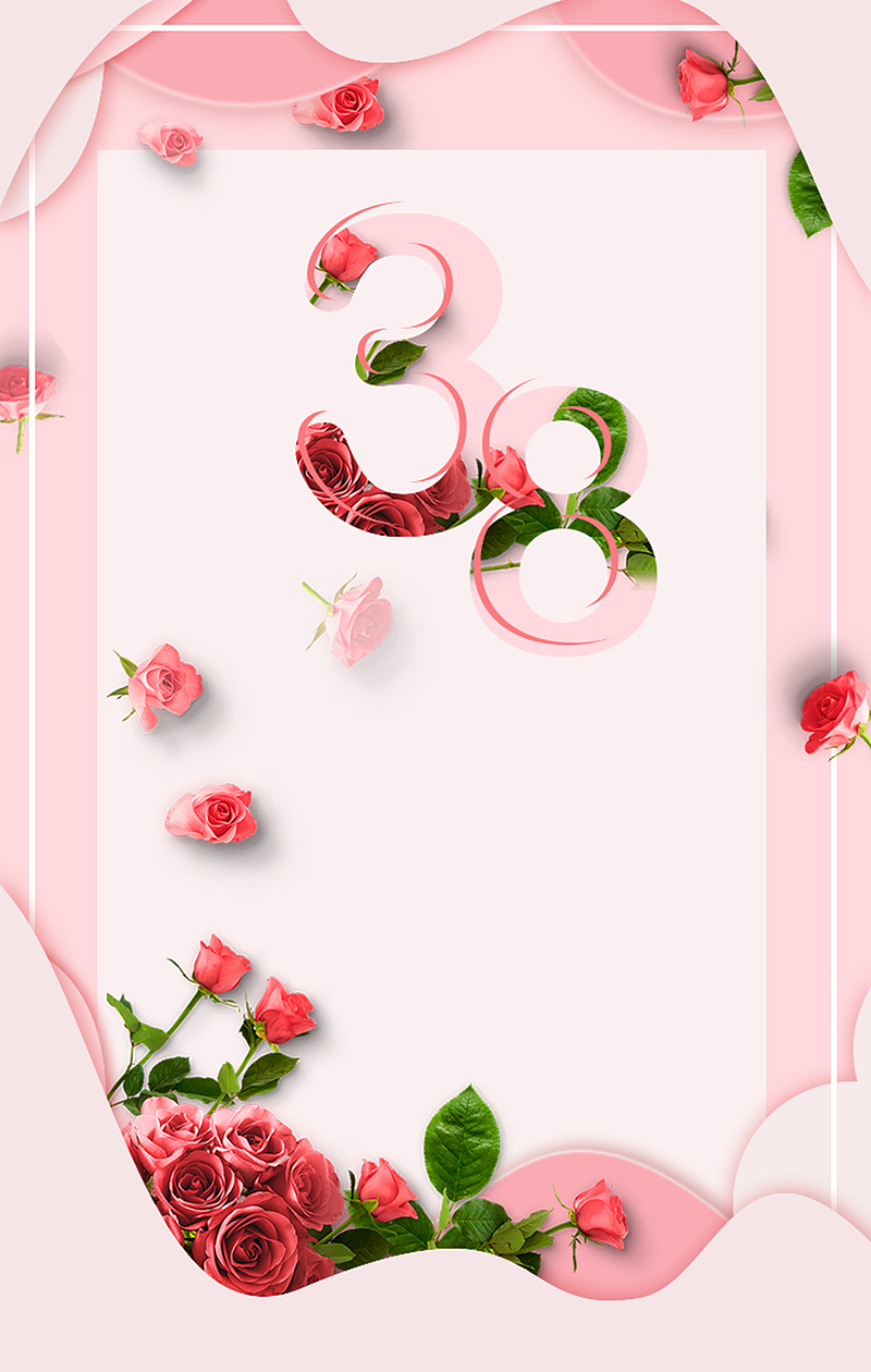 3月8日女王节玫瑰粉色浪漫背景元素