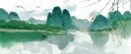 绿色山水水墨图