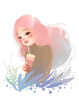 女孩手绘  奶茶