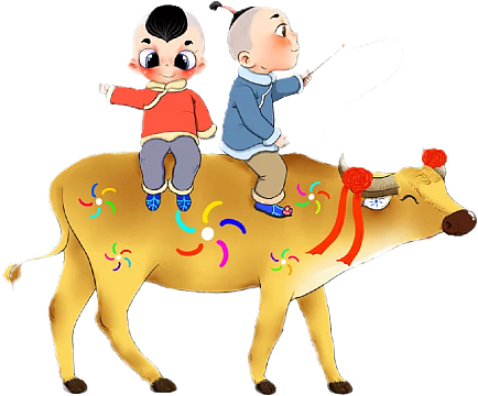 清明两个孩子骑牛png中国风柳树png牧童遥指杏花村png