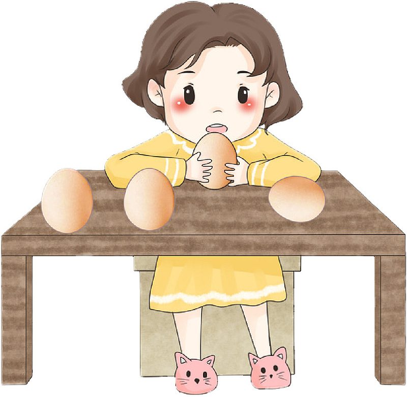 一个女孩立鸡蛋