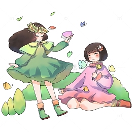 女孩春分西西花朵