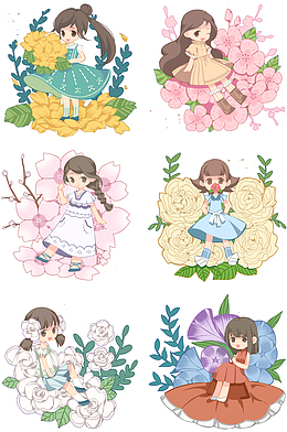 花朵女孩树叶叶子