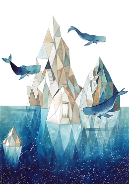 水彩冰山高清插画