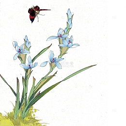 手绘蝴蝶戏兰花