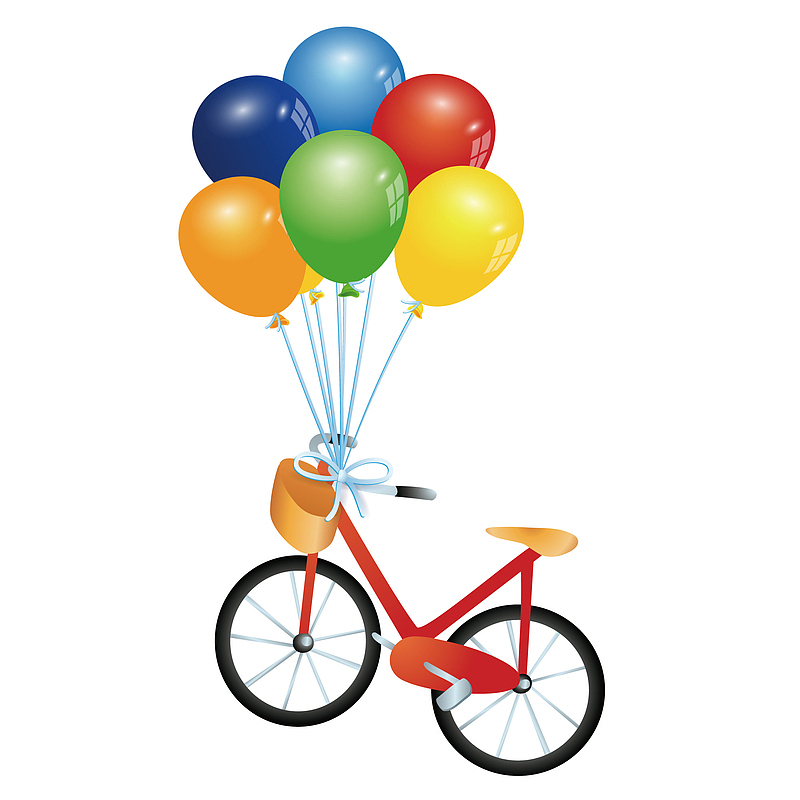 自行车和飞翔的气球