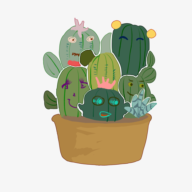 清新色系水彩卡通仙人盆栽元素