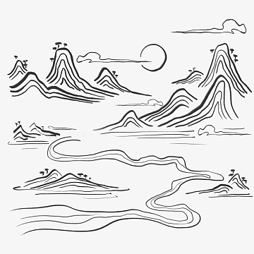 中国风手绘水墨风景山水徽派建筑 23