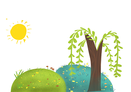 手绘春天柳树卡通元素