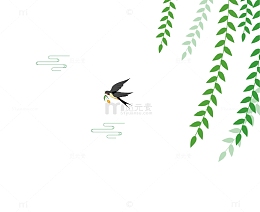 春天元素， 柳树，燕子，装饰