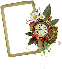 花朵时钟花篮相框png图片素材