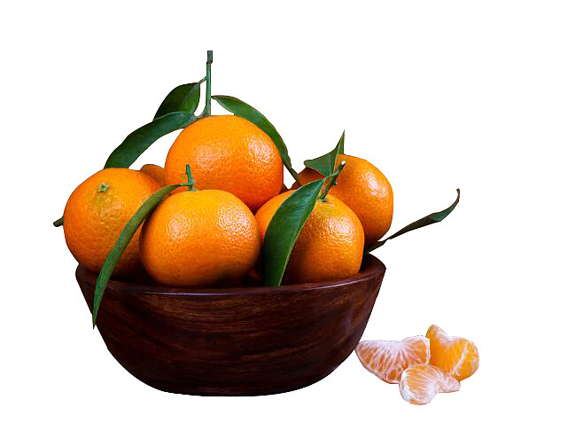 一盆带叶子的橘子