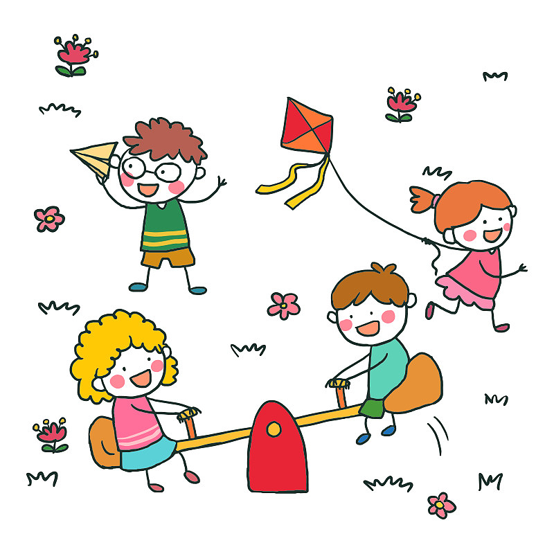 花朵纸飞机,男孩,女孩,彩绘,六一儿童节
