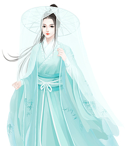 古风青衣斗笠女子