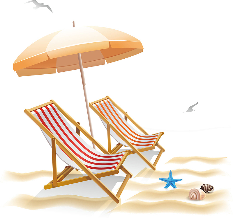 夏日海边沙滩遮阳躺椅