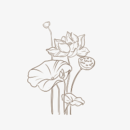 psdpngpng国潮风池塘一隅手绘图psdpngpng荷叶 荷花 印章图psdpngpng