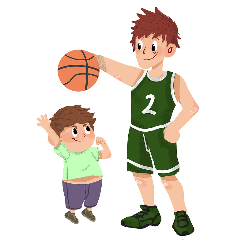 哥哥陪弟弟玩篮球