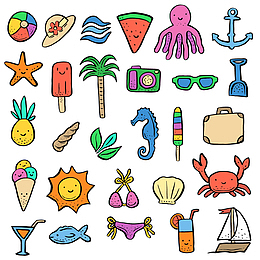 夏天海洋度假元素贴纸图标