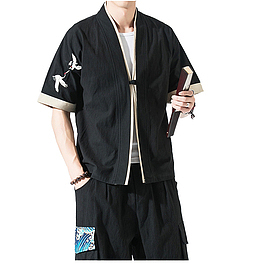 夏季中国风唐装男短袖衬衫复古风刺绣汉服