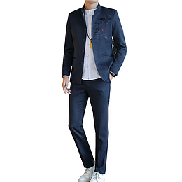 秋季中山装西服套装男士西装两件套