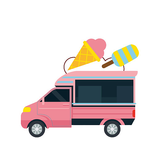 扁平化粉色冰淇淋汽车