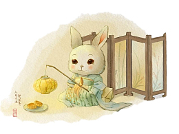 古风中秋玉兔赏灯