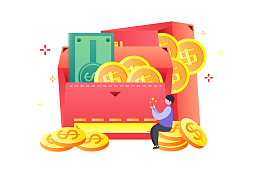 创意扁平金币红包矢量插画元素