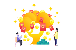 创意扁平渐变风格发财树红包矢量插画