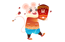 新春鼠年喜悦小老鼠过年点天灯插画元素