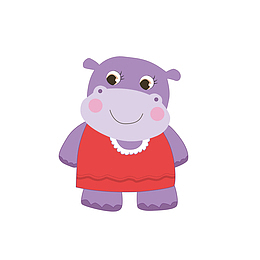 手绘卡通可爱河马动物素材