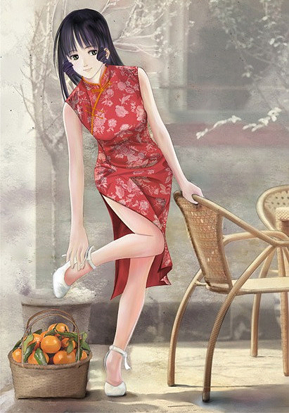 国潮汉服民国手绘美女元素