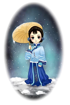 国潮汉服民国手绘女子撑伞元素