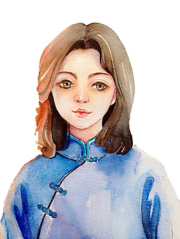 国潮汉服民国手绘女子元素