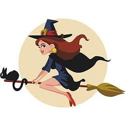 万圣节在月亮边骑扫把的女巫