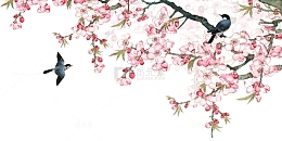 古风水墨桃花和鸟
