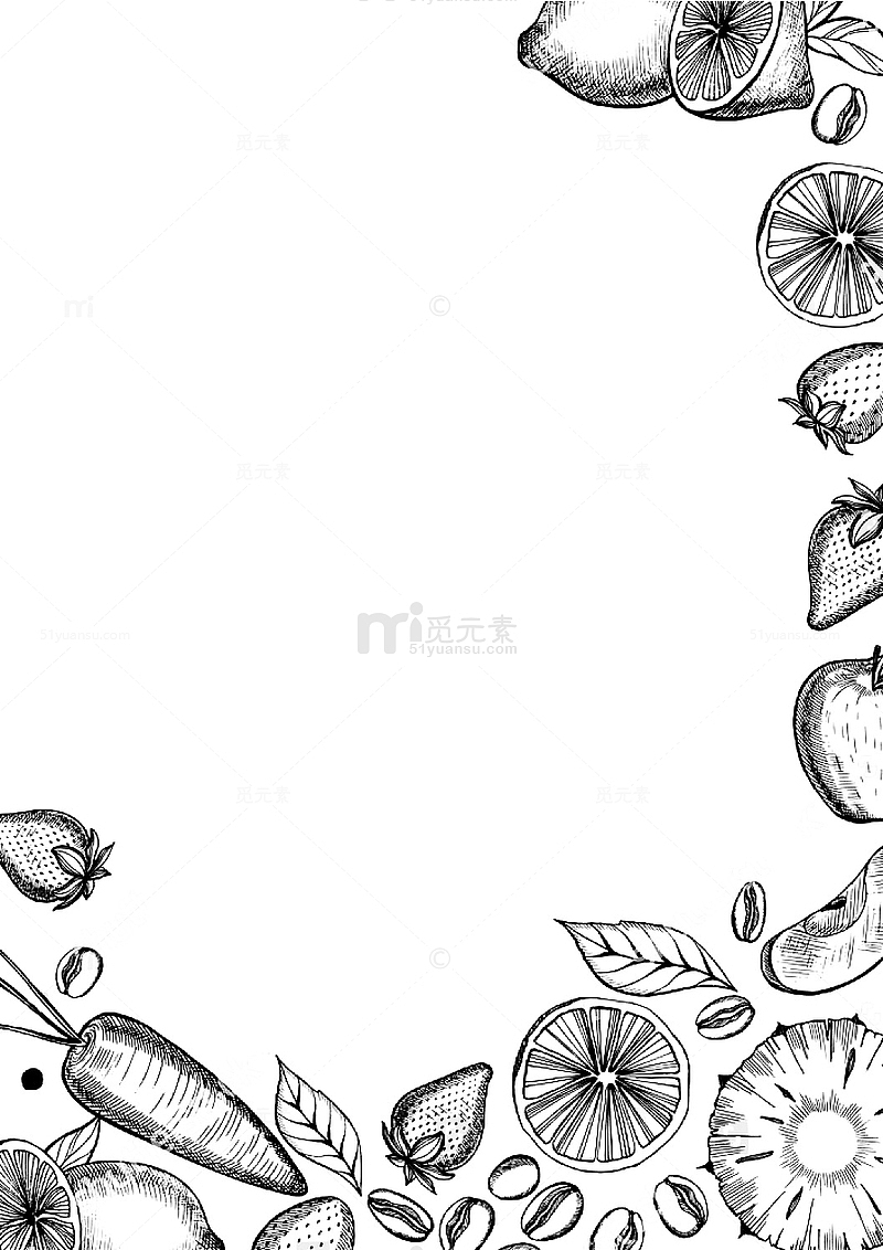 黑白手绘线条水果装饰菜单边框