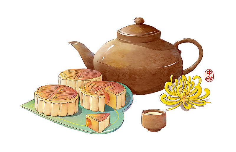 手绘茶几中秋月饼素材
