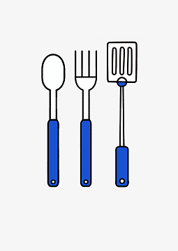 手绘简约卡通矢量餐具勺子叉子铲子