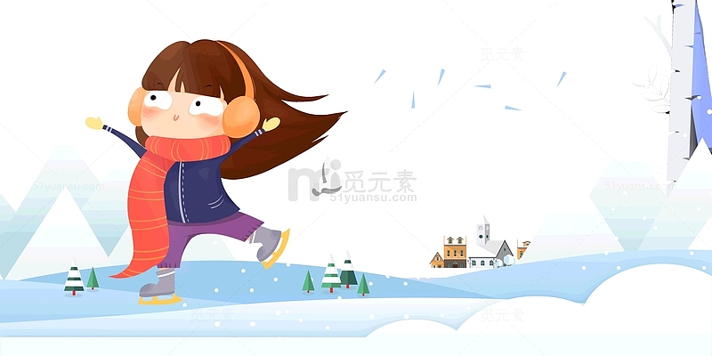 小雪你好冬天小女孩滑冰