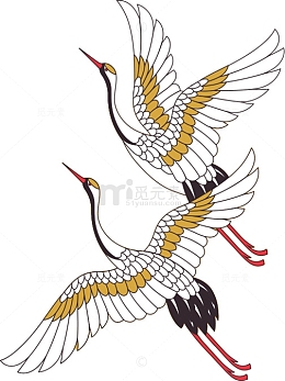 中国古风实景两只飞舞的仙鹤