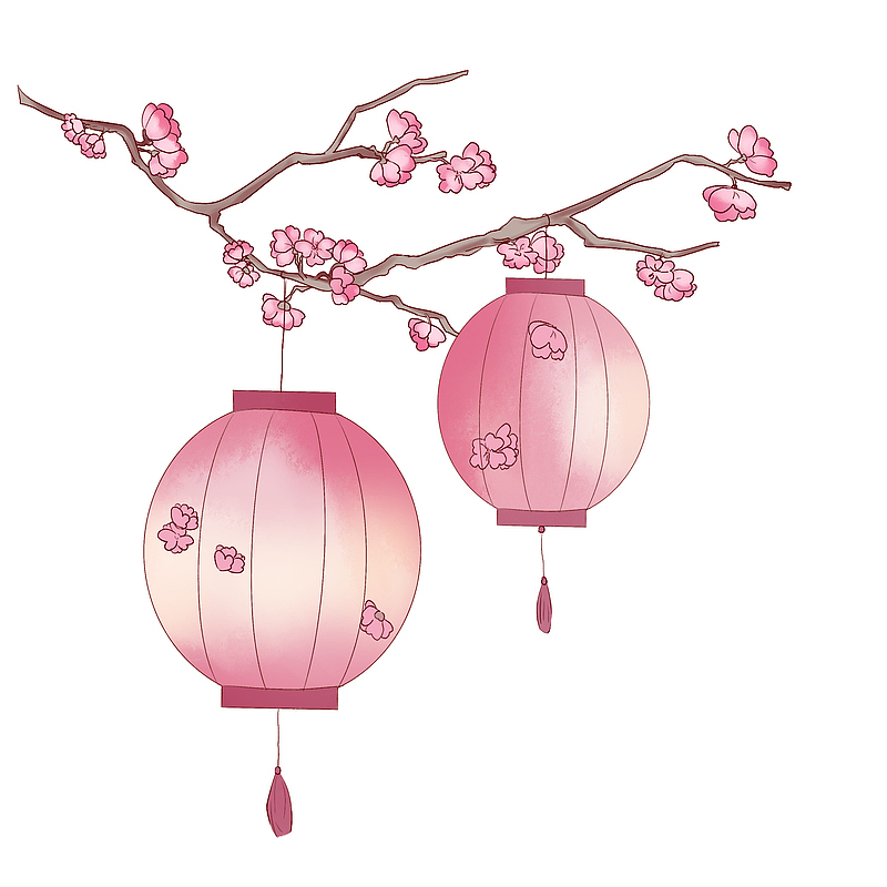 粉色树枝灯笼