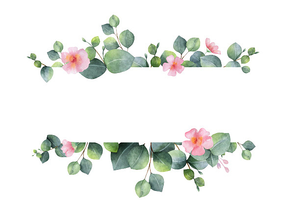 森系花朵和绿叶装饰边框
