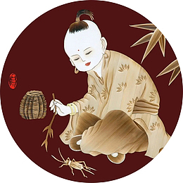 秸秆画--儿童斗蛐蛐--少儿童趣