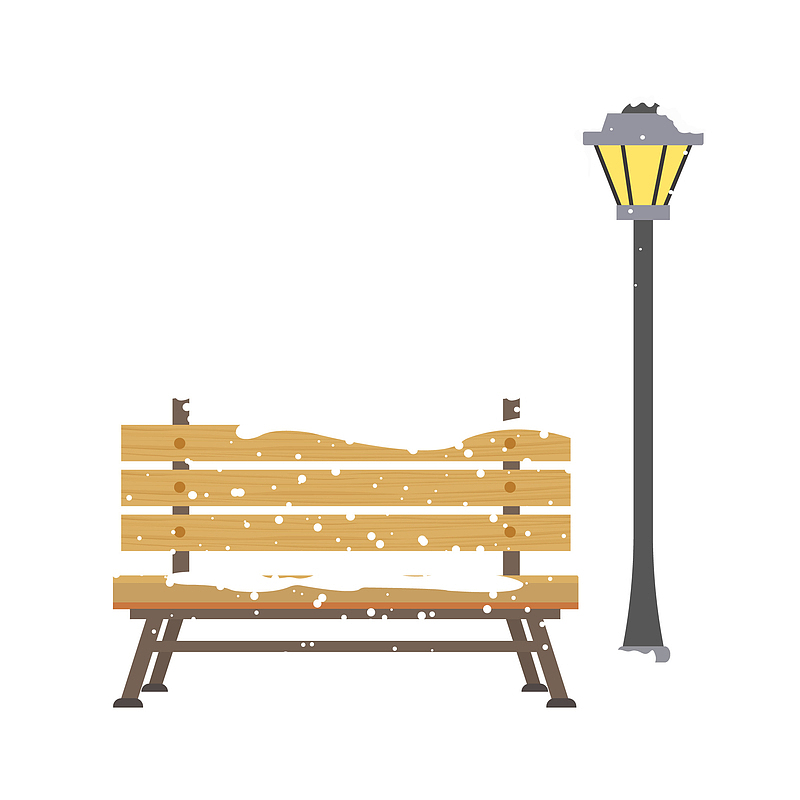 新年手绘冬天公园下雪座椅
