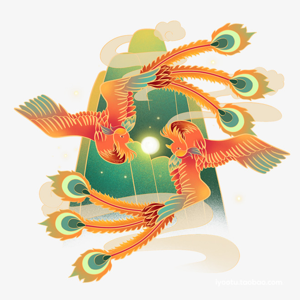 一对凤凰 古风 扁平风 凤凰